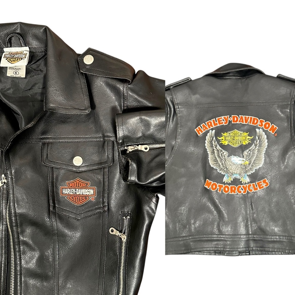 HARLEY-DAVIDSON Embroidered Logo Faux Leather Bomber Jacket